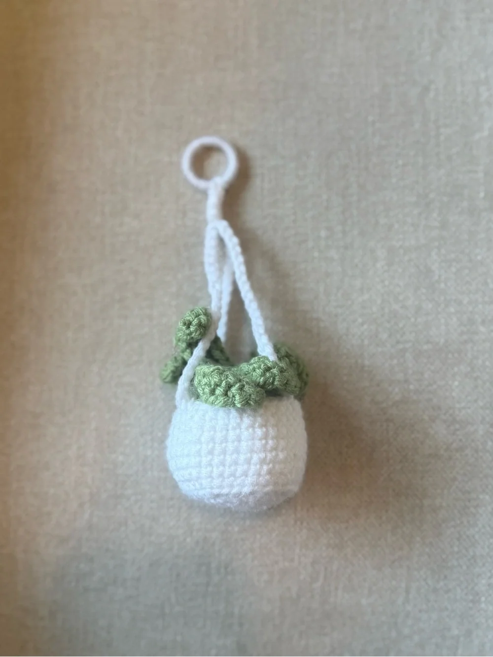 White Crochet Hanging Planter with Green Faux Succulents